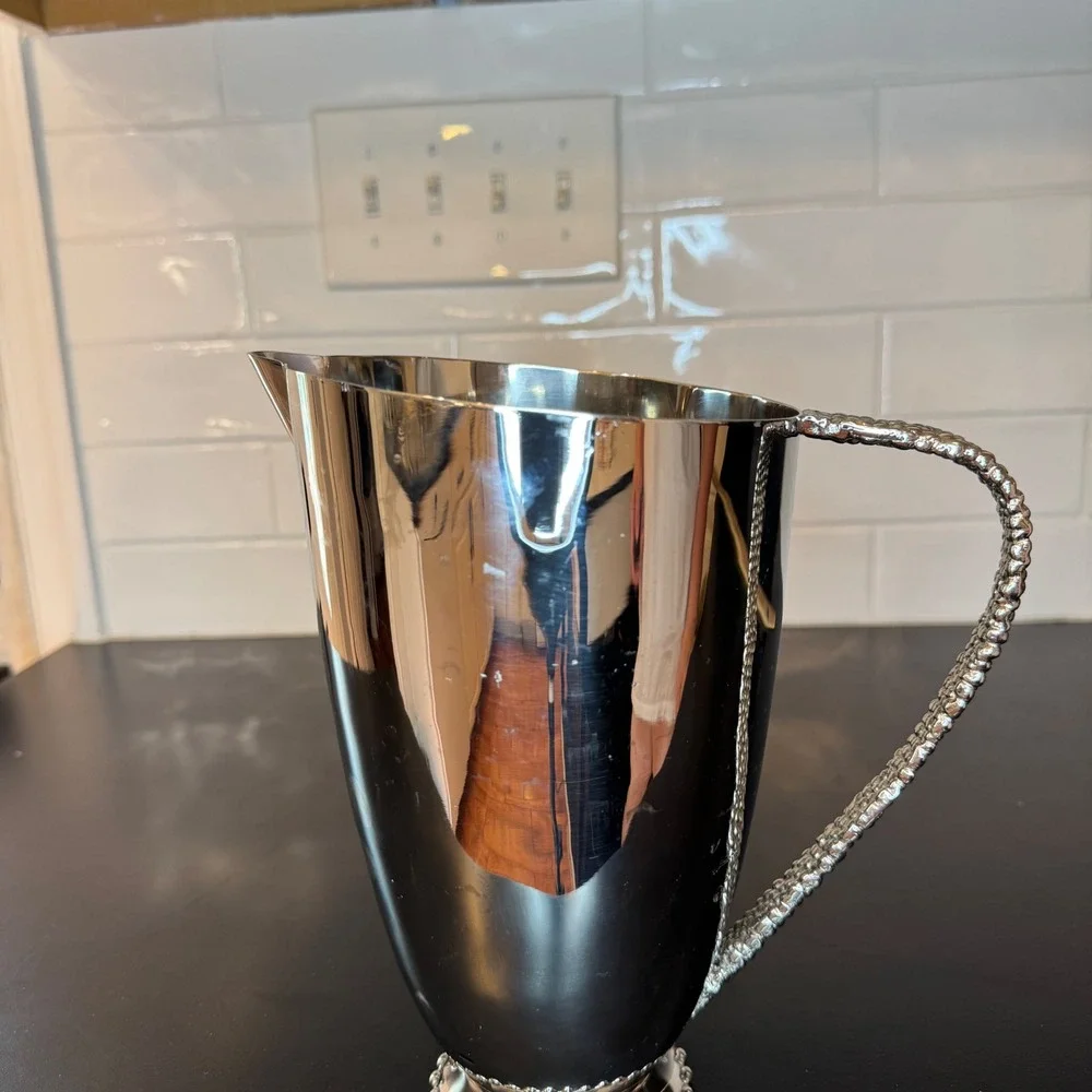 Michael Aram Molten Pitcher Home 9.5in Silver Beaded Handle Contemporary